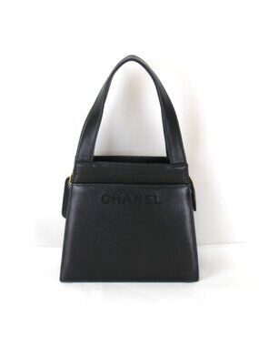 Chanel Price Logo Lambskin Gold Handbag Leather Black